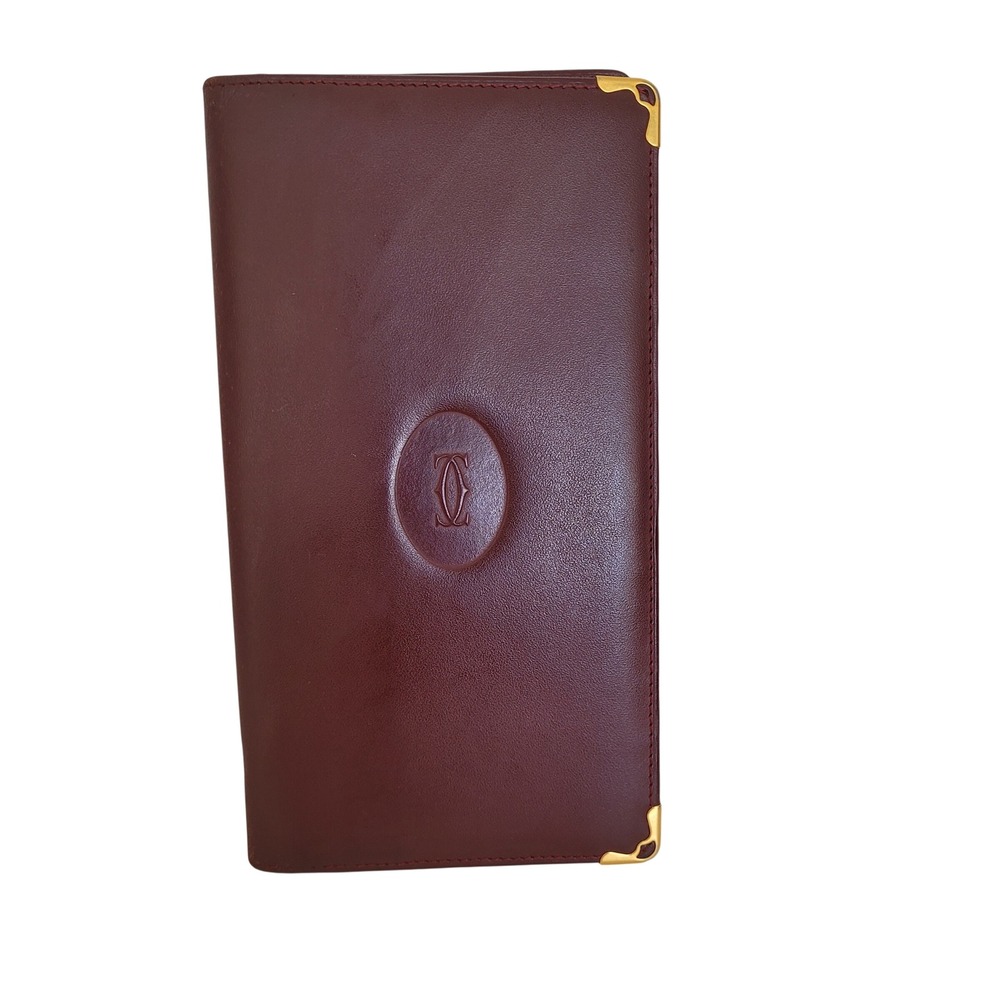 Cartier Must de Cartier Burgundy Leather Long Wallet Gold Corners Vintage